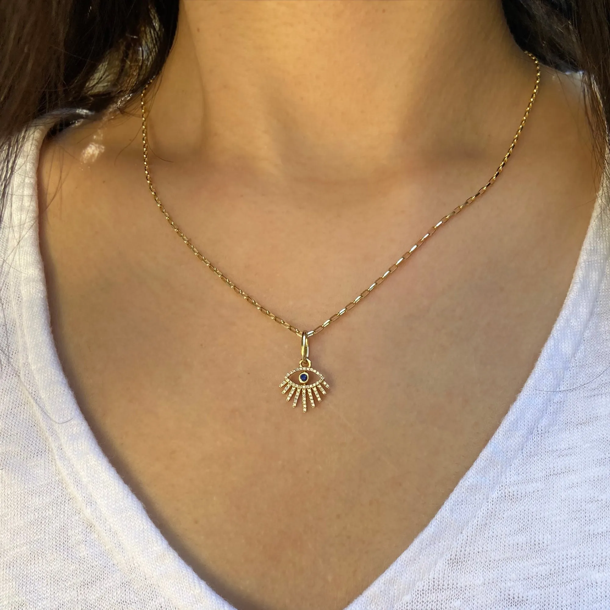 14k Diamond Evil Eye Necklace with Rays