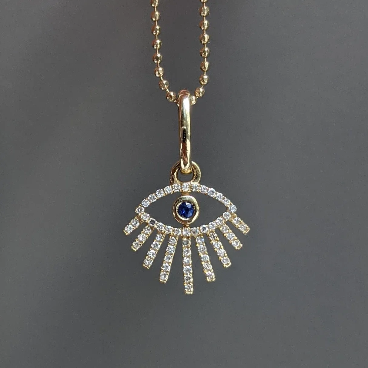 14k Diamond Evil Eye Necklace with Rays