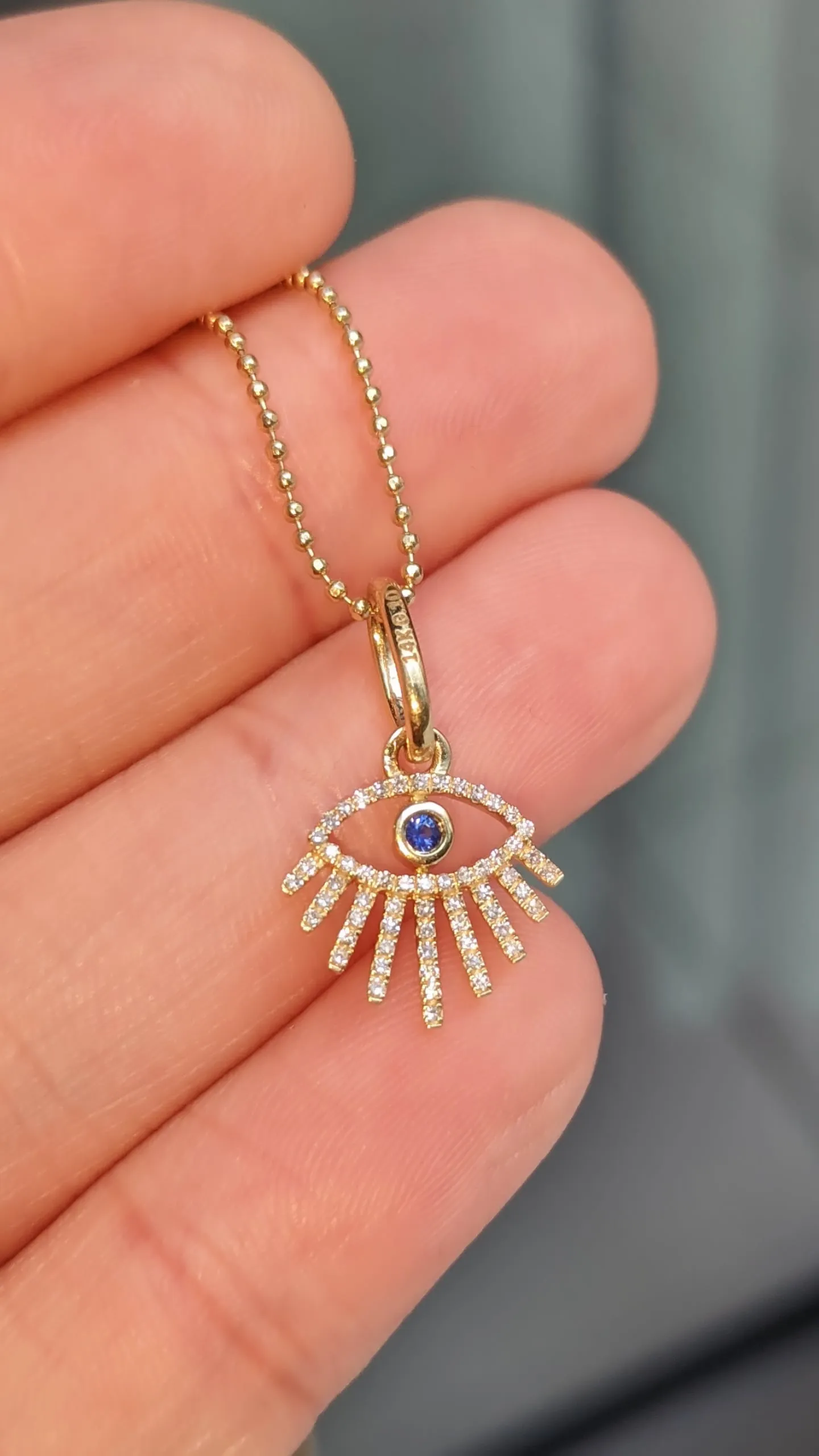 14k Diamond Evil Eye Necklace with Rays