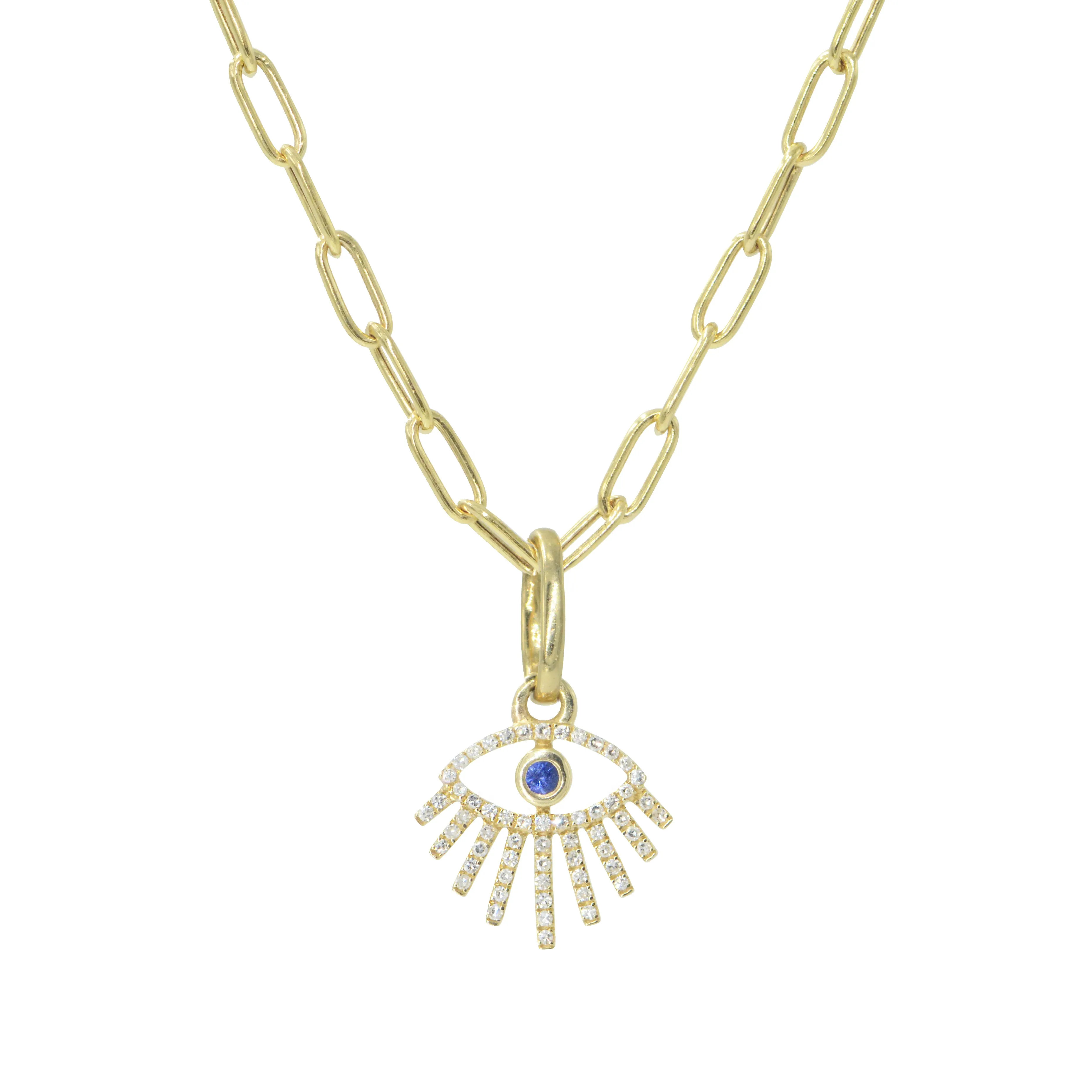 14k Diamond Evil Eye Necklace with Rays