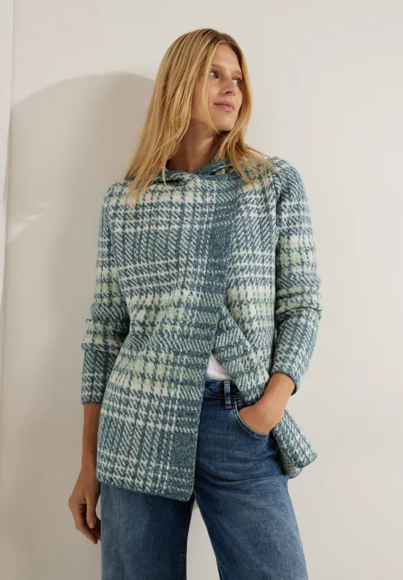 253676- Green Check Hoody Cardigan- Cecil