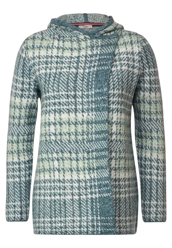 253676- Green Check Hoody Cardigan- Cecil