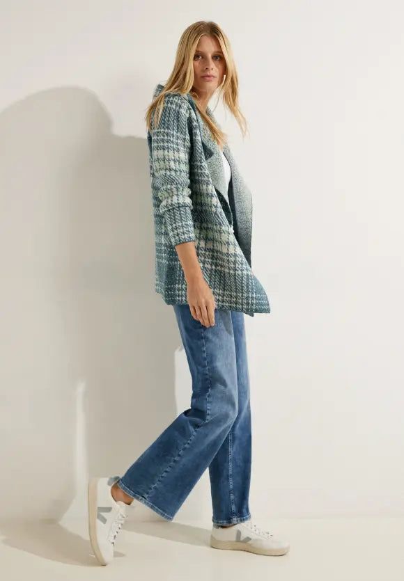 253676- Green Check Hoody Cardigan- Cecil