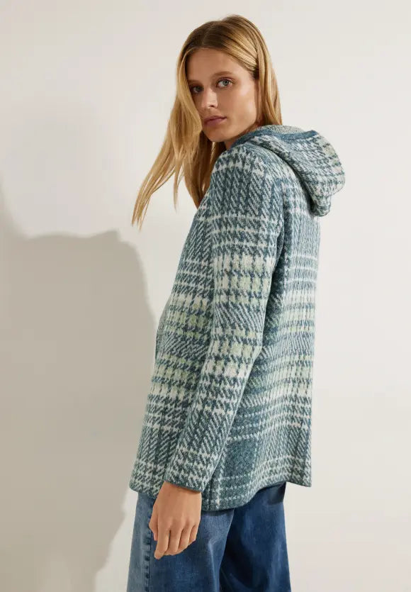 253676- Green Check Hoody Cardigan- Cecil