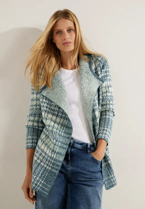 253676- Green Check Hoody Cardigan- Cecil