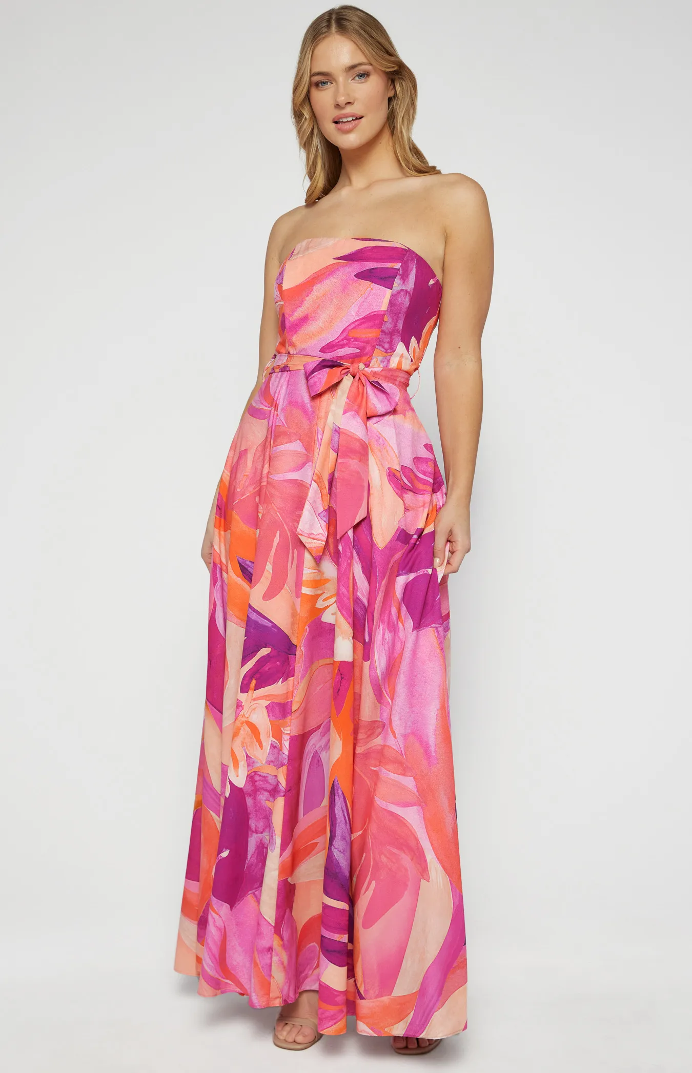 Abstract Print Strapless Maxi Dress (SDR342-15A)