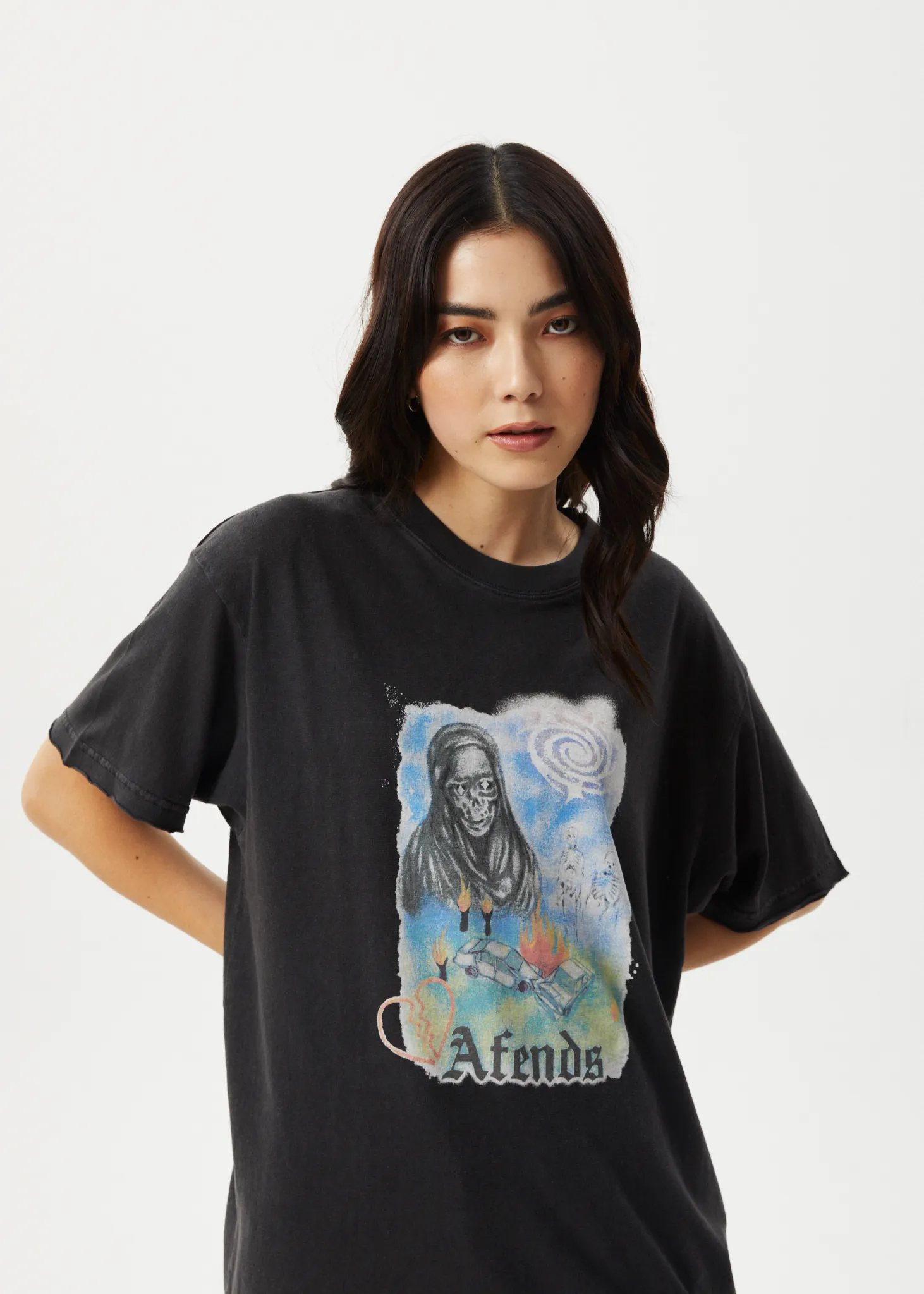 AFENDS Womens Nirvana - Oversized Tee - Stone Black