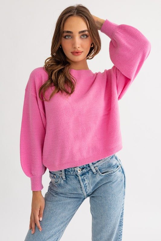 Almost Famous Fuzzy Sweater with Back Ruching