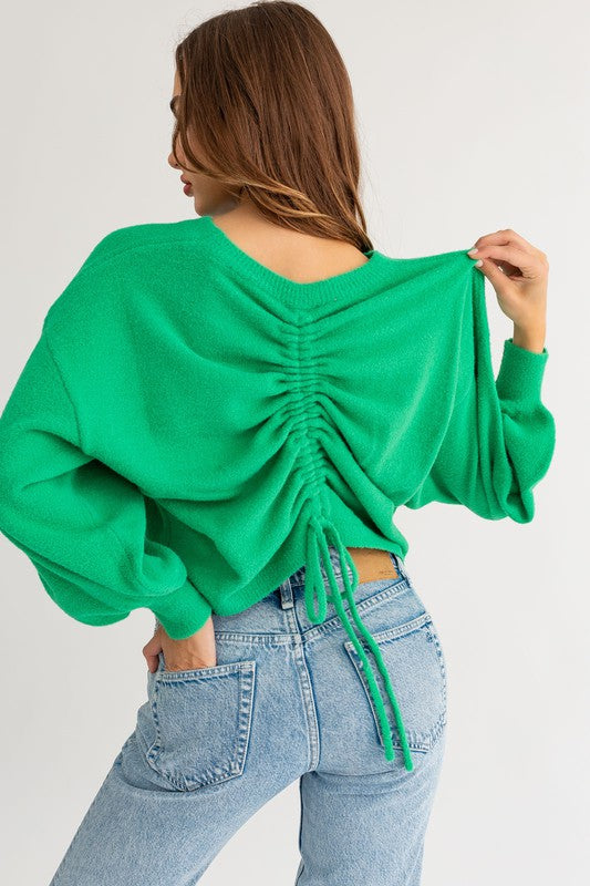 Almost Famous Fuzzy Sweater with Back Ruching