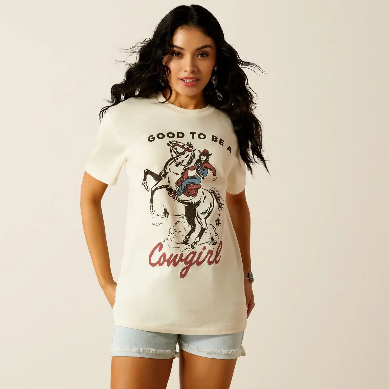 Ariat Women's Good to be a Cowgirl Short Sleeve Graphic T-Shirt - Off White