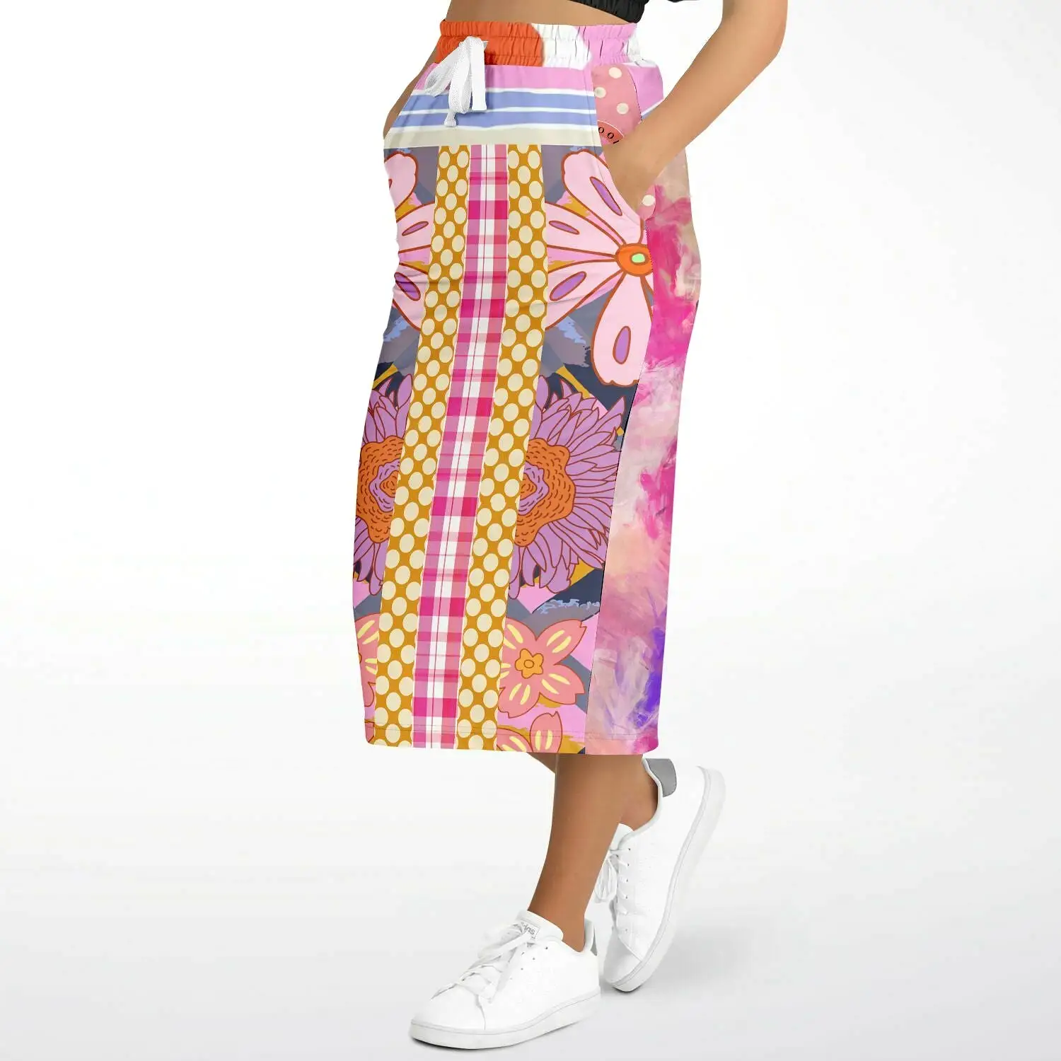 Bahama Mama Pink Patchwork Floral Eco-Poly Long Pocket Skirt