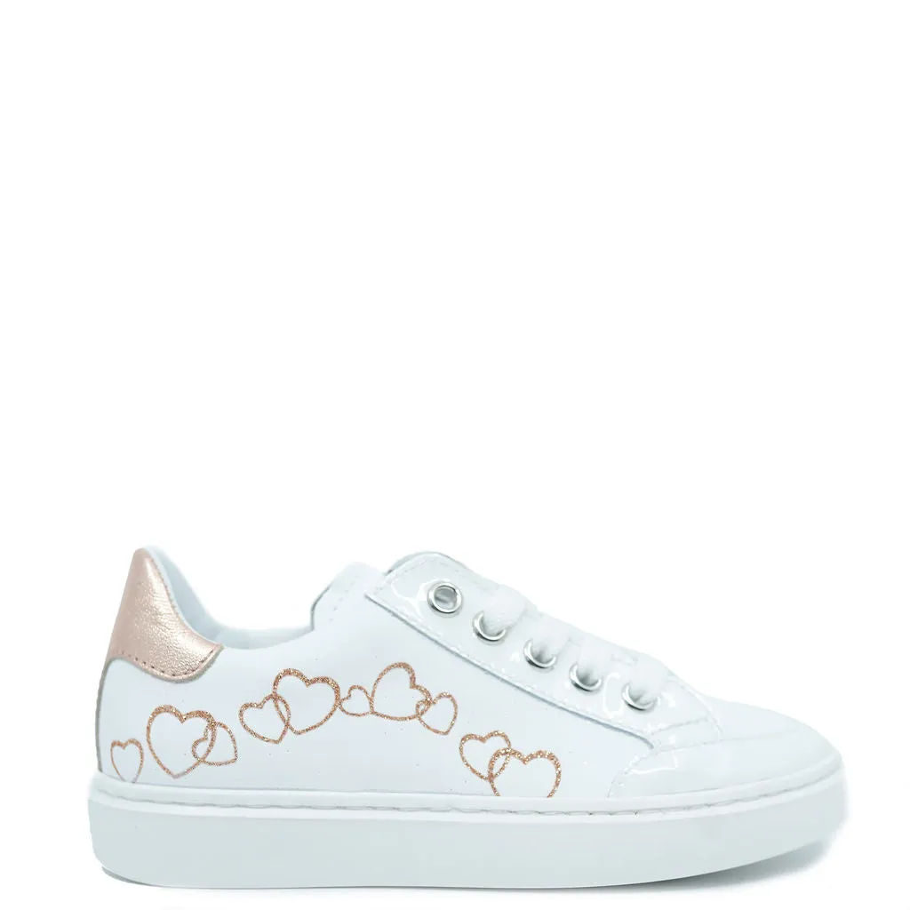 Beberlis White and Gold Heart Lace Sneaker