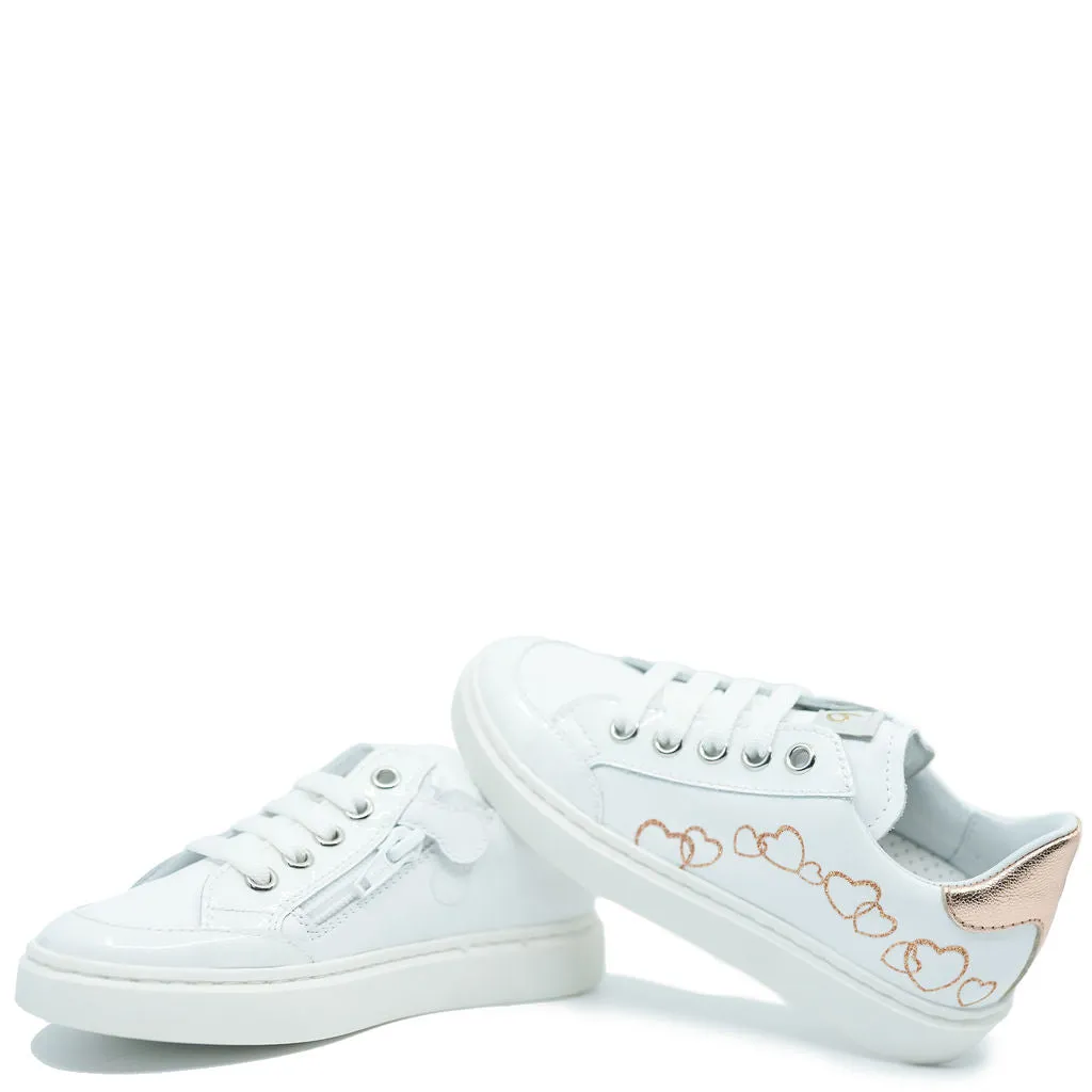 Beberlis White and Gold Heart Lace Sneaker