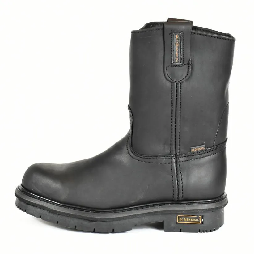 Black Leather Soft Toe Pull-On Work Boots -El General Wellington Boots  400112 710-11