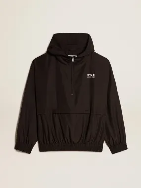 Black windbreaker with hood  