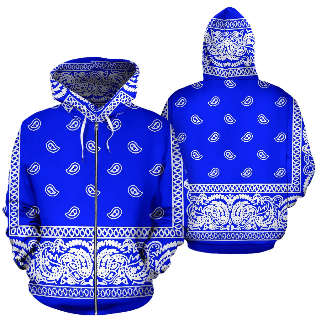 Blue Bandanna Zip Up Hoodie