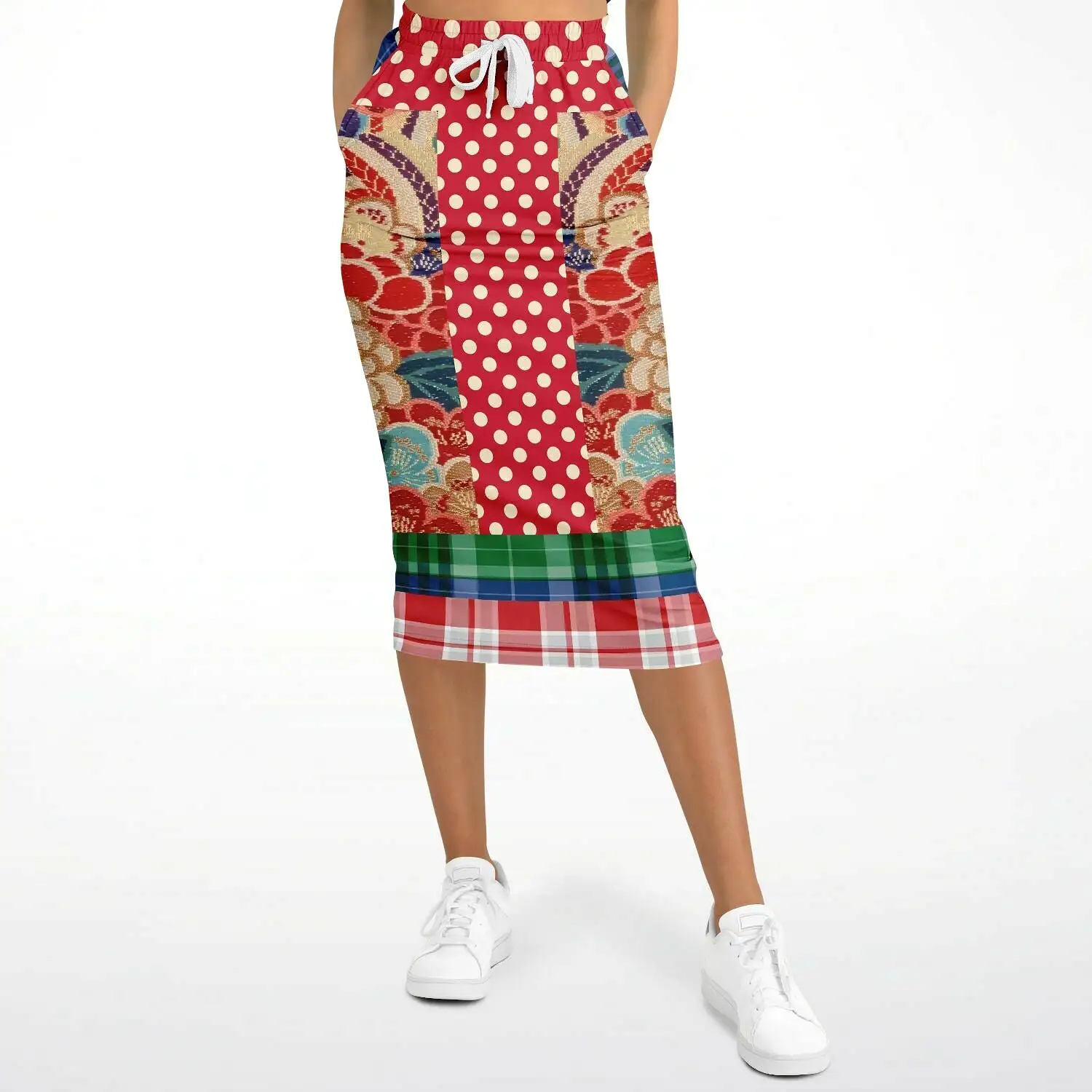 Busan Fleur Plaid Patchwork Eco-Poly Long Pocket Skirt