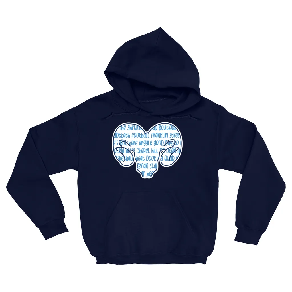 Carolina Blue and White Word Ram Adult Hoodie