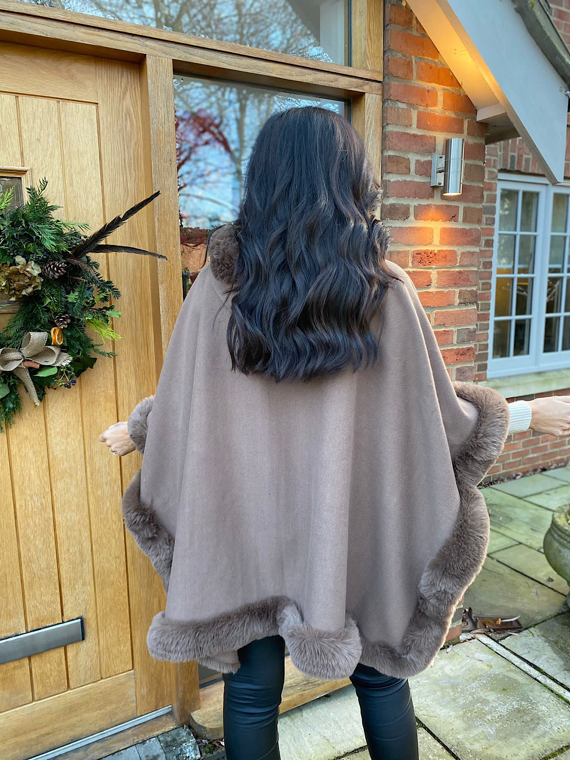 Chocolate Faux Fur Hooded Cape Saffrey