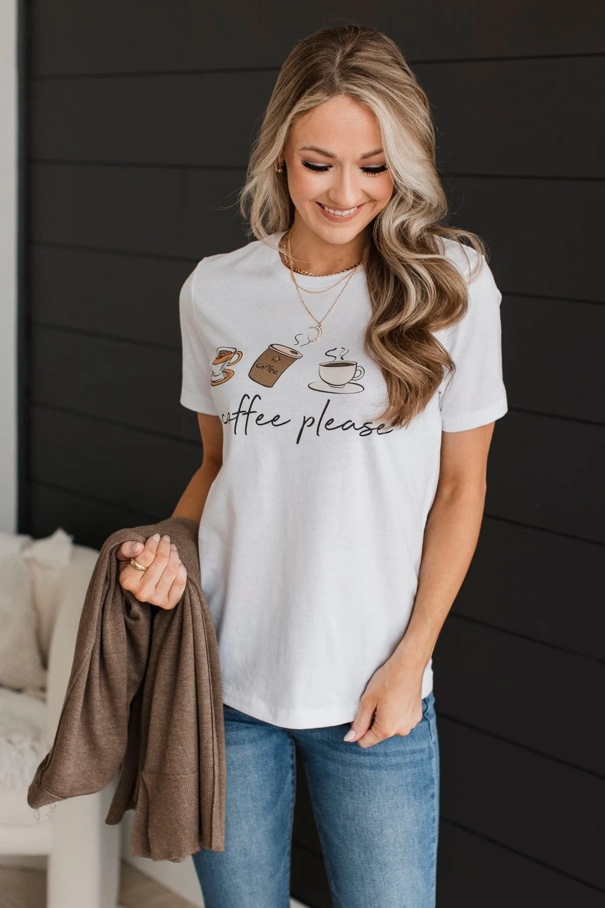 Coffee Please Graphic Tee- White