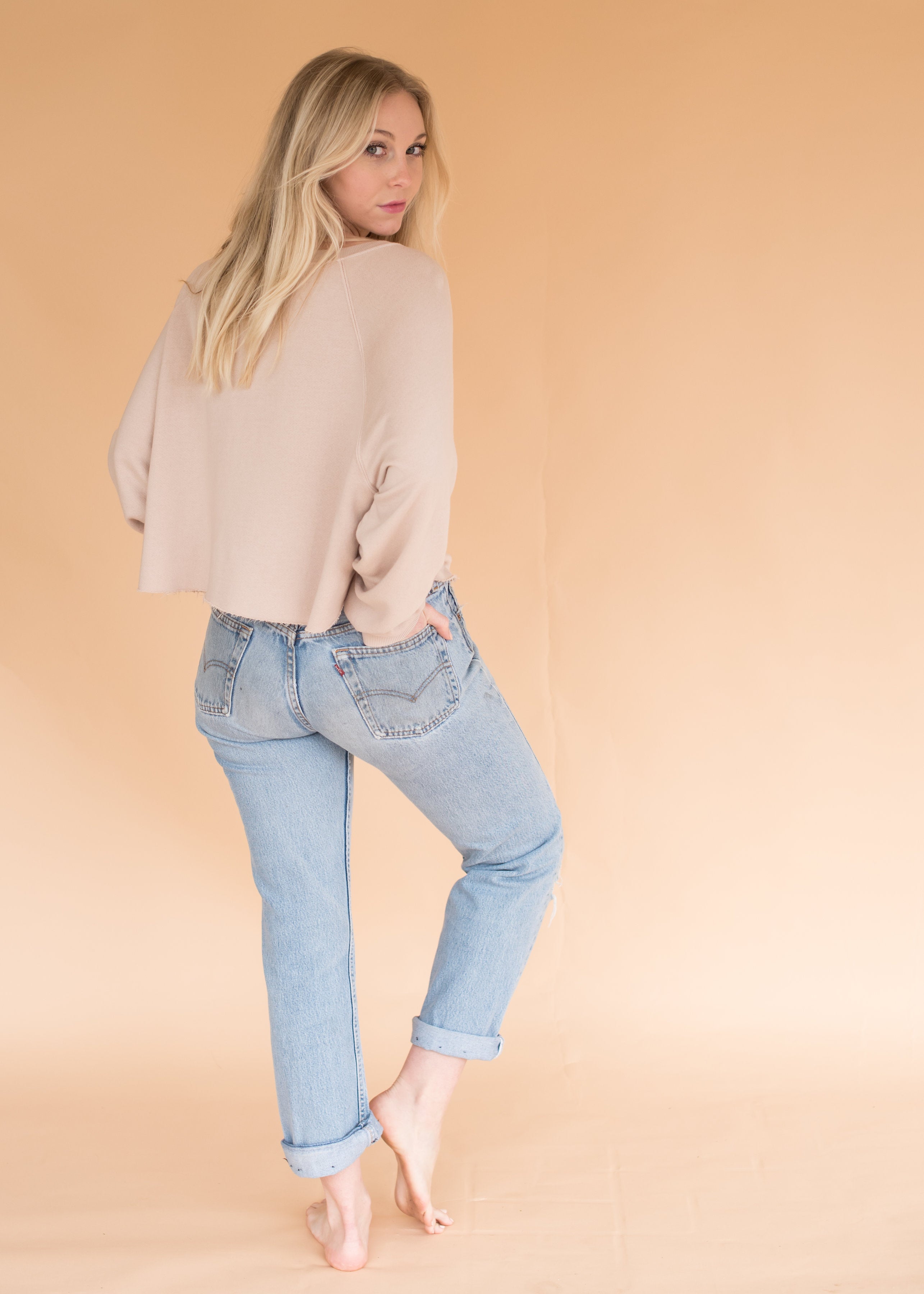 Cozy Nude Long Sleeve Cropped Sweatshirt