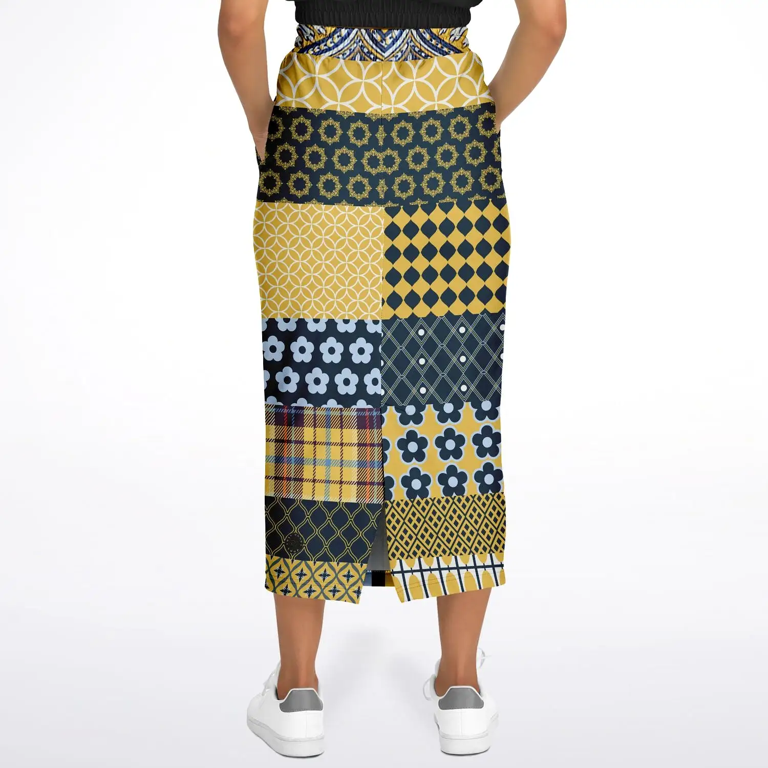 Dauphin Patchwork Stripe Eco-Poly Long Pocket Skirt