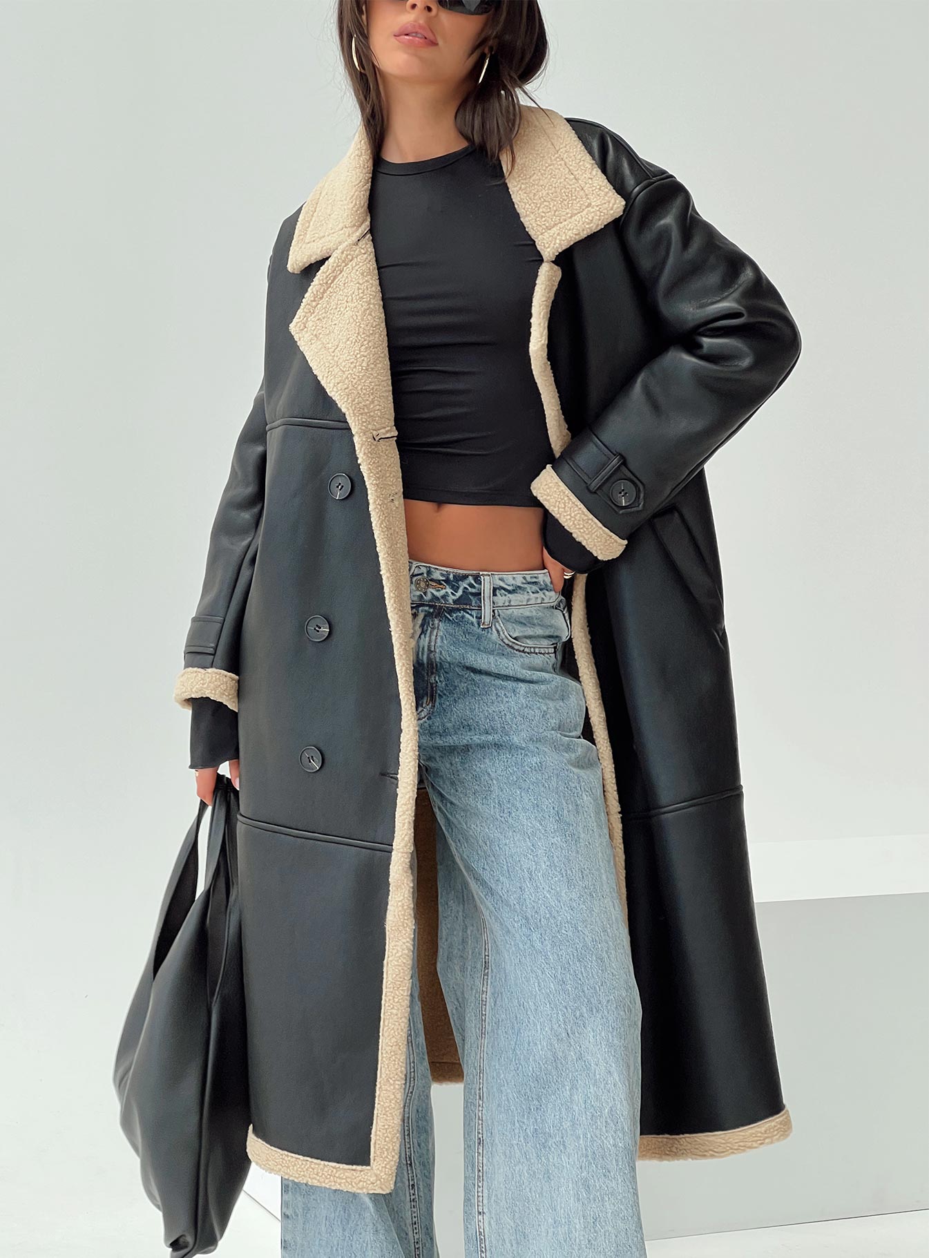 Day 'n' Night Longline Shearling Coat Black