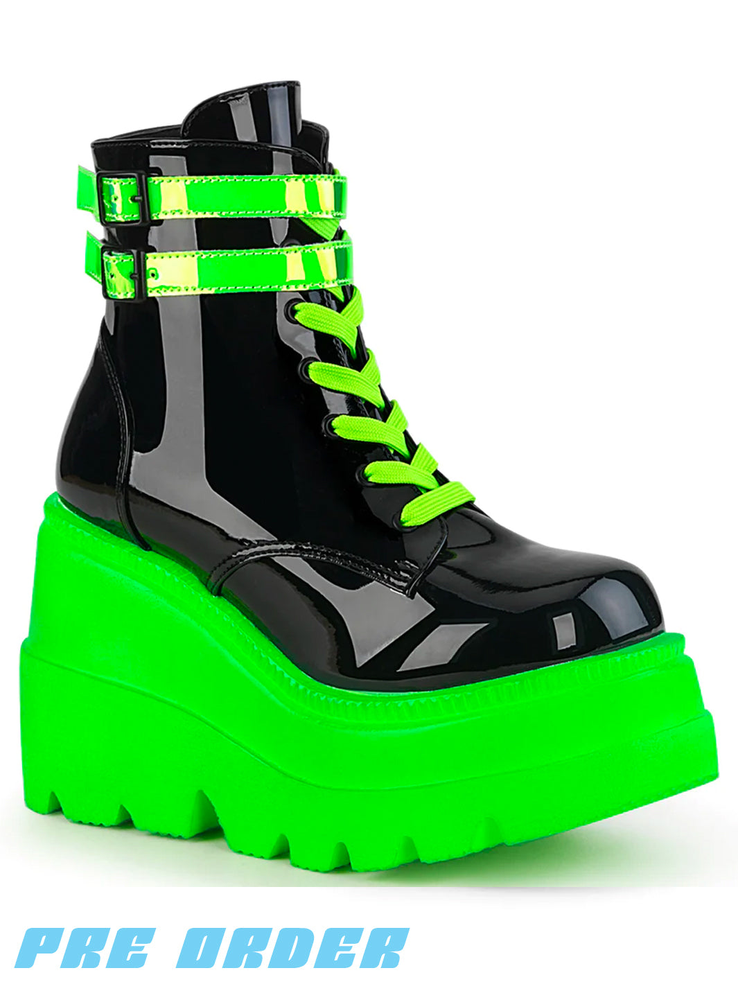 DEMONIA SHAKER-52 - BLACK PATENT UV NEON GREEN  PRE ORDER 