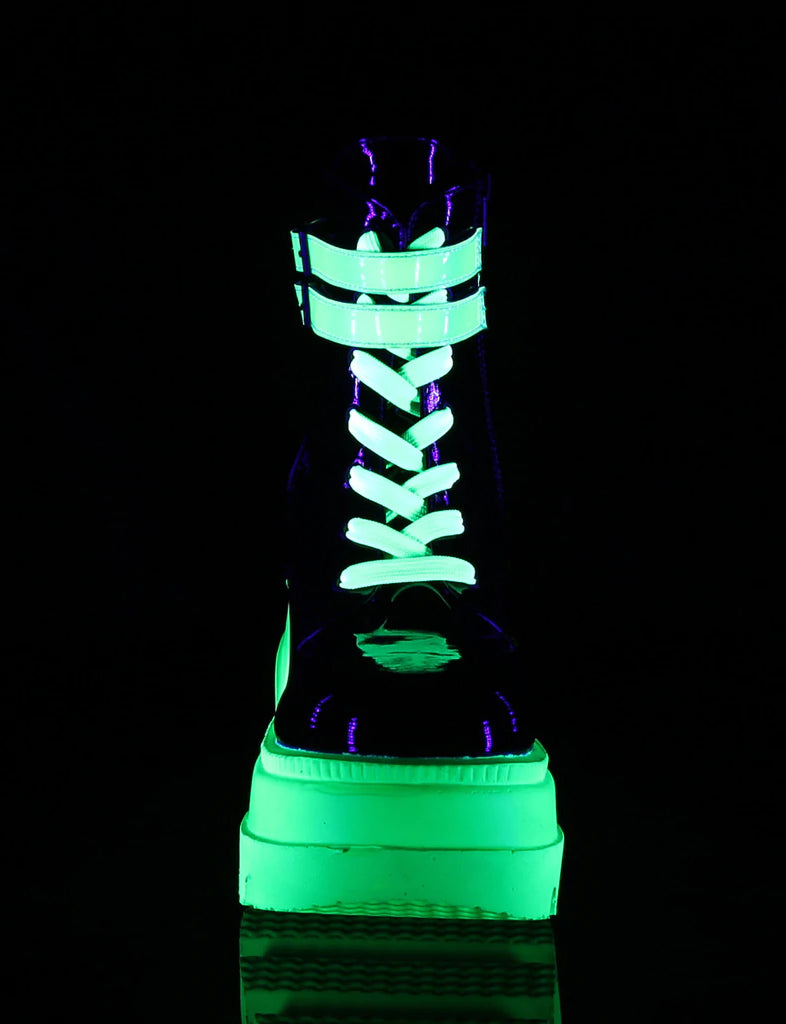 DEMONIA SHAKER-52 - BLACK PATENT UV NEON GREEN  PRE ORDER 