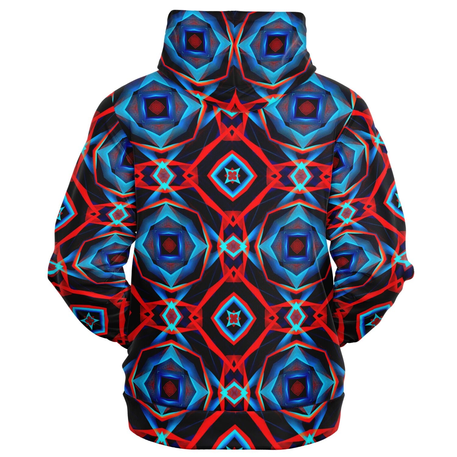 Electric Blue, Red and Black Abstract Pattern Zip-Up Hoodie