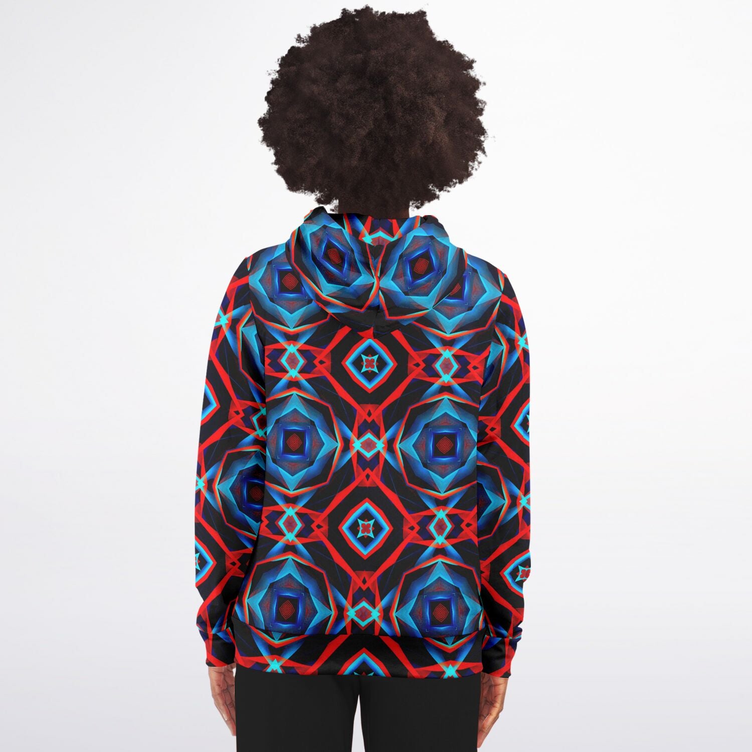 Electric Blue, Red and Black Abstract Pattern Zip-Up Hoodie