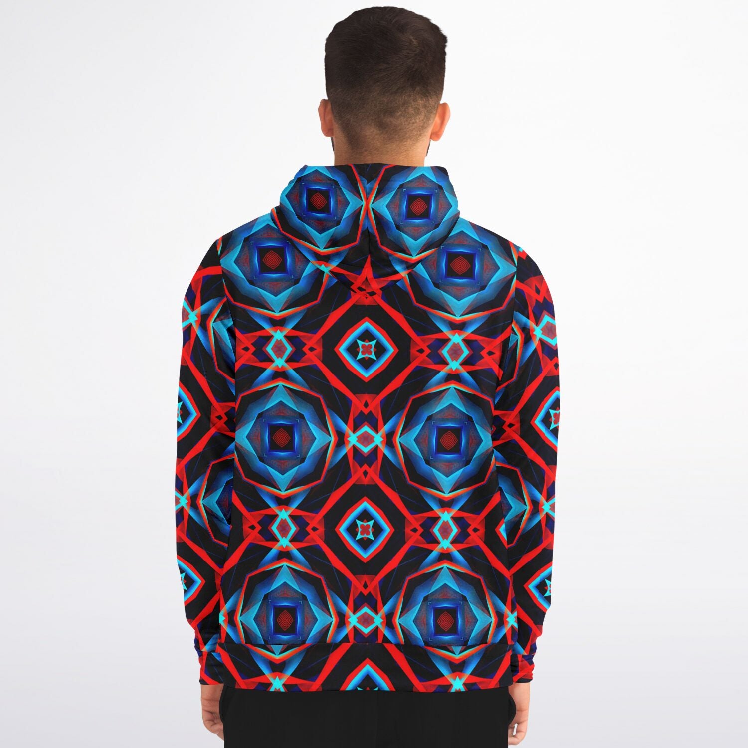 Electric Blue, Red and Black Abstract Pattern Zip-Up Hoodie