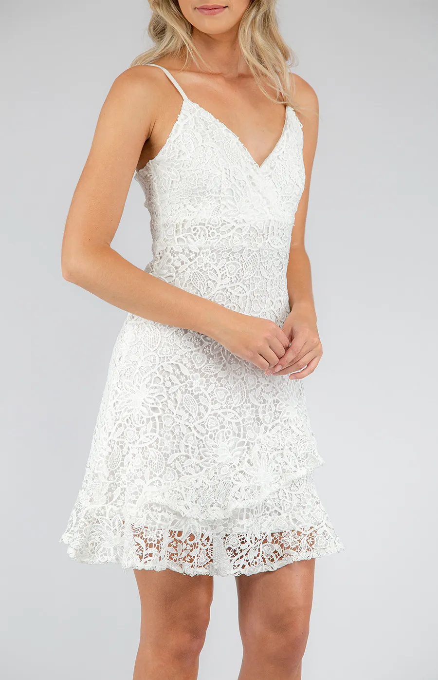 Embroidery Lace dress with Ruffle Detail (SDR425A)