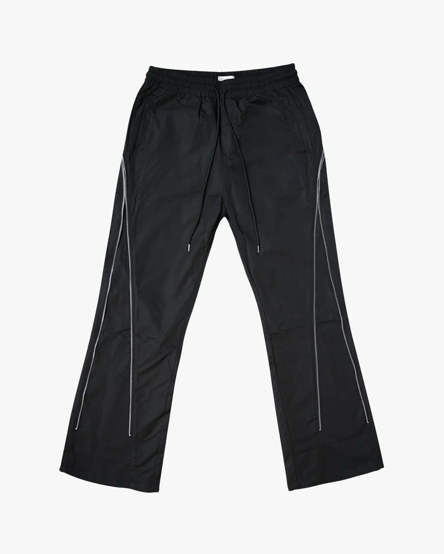 EPTM NYLON ZIP FLARED PANTS - BLACK