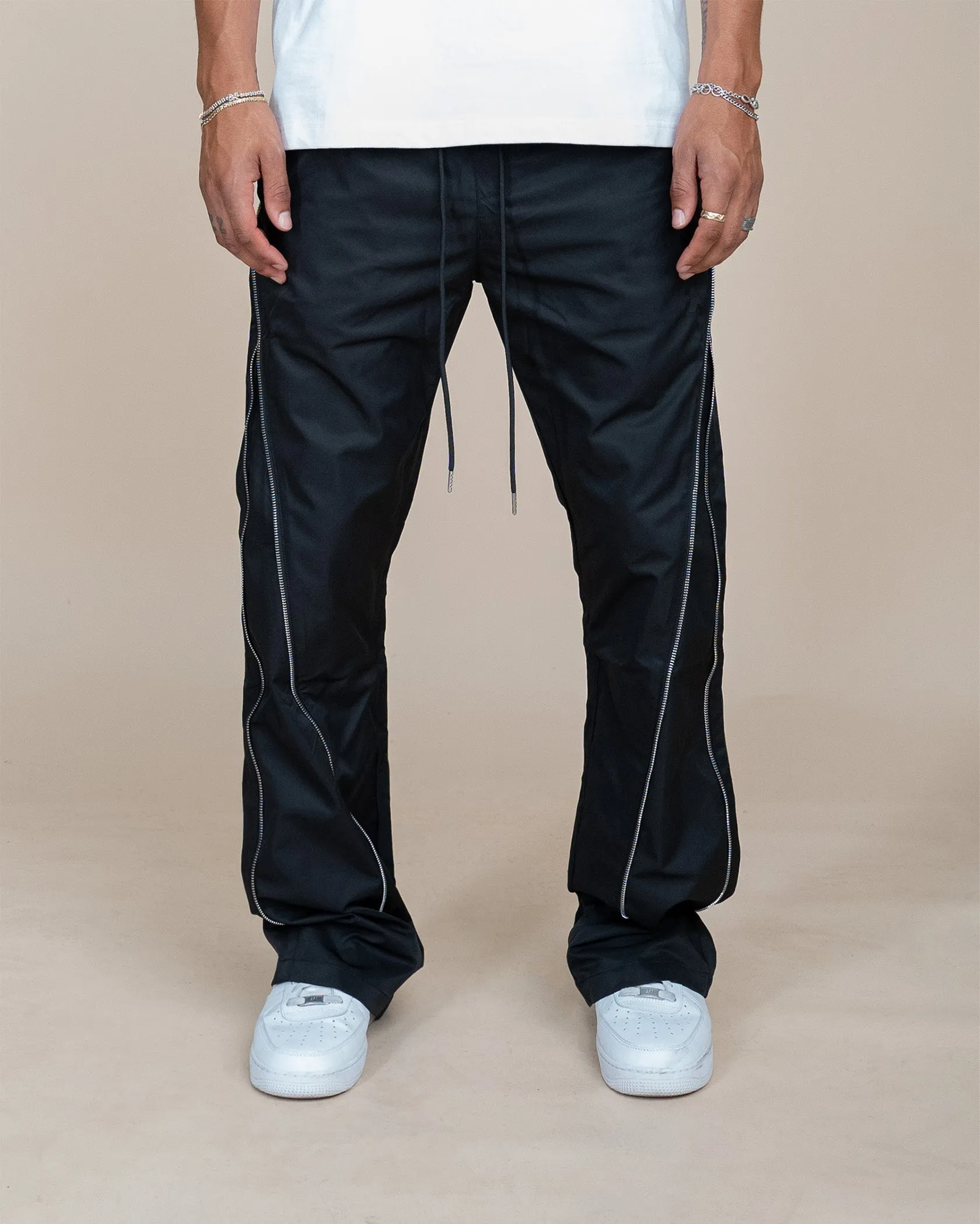 EPTM NYLON ZIP FLARED PANTS - BLACK