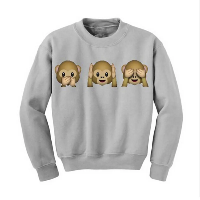 Fashion Women Sweatshirt 3D Emoji Monkey Printed Crew Neck Casual Pullover Jumper Coat Tops Blouse SM6