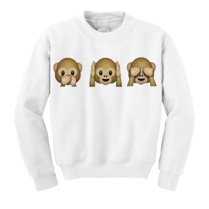 Fashion Women Sweatshirt 3D Emoji Monkey Printed Crew Neck Casual Pullover Jumper Coat Tops Blouse SM6