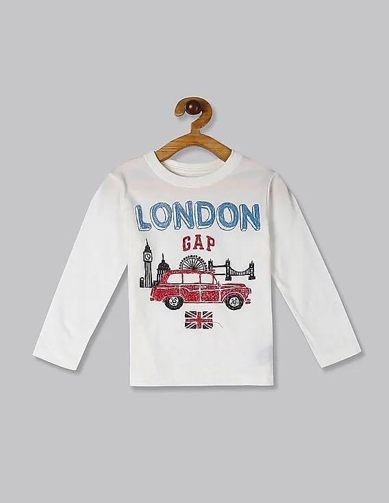 GAP Boys White Long Sleeve City Graphic T-Shirt