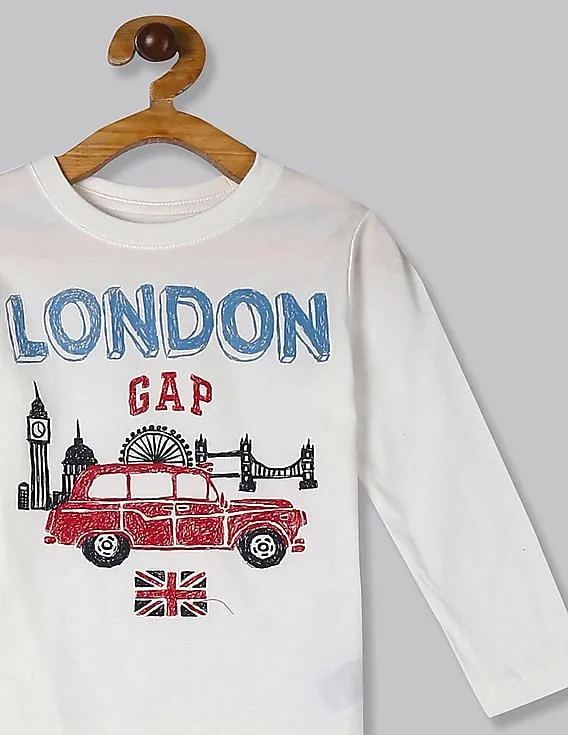 GAP Boys White Long Sleeve City Graphic T-Shirt