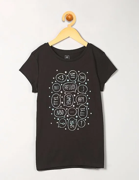 GAP Girls Black Short Sleeve Graphic Tee