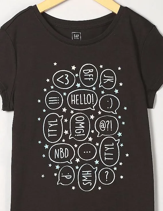 GAP Girls Black Short Sleeve Graphic Tee