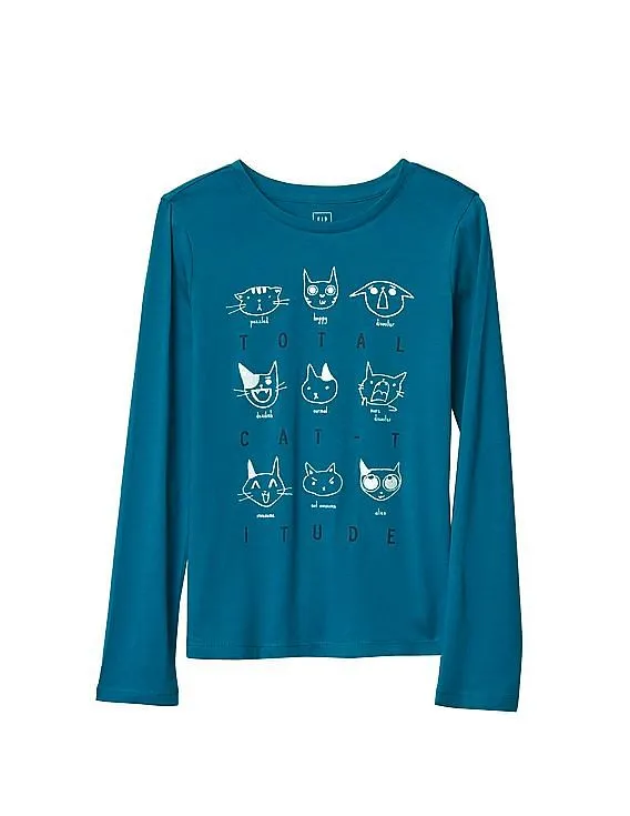 GAP Girls Blue Embellished Graphic Tee