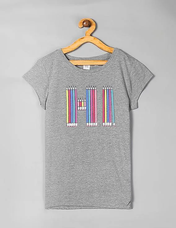 GAP Girls Grey Short Sleeve Graphic T-Shirt