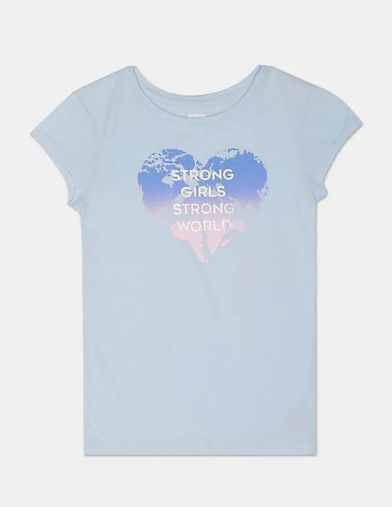 GAP Girls Light Blue Round Neck Graphic T-Shirt