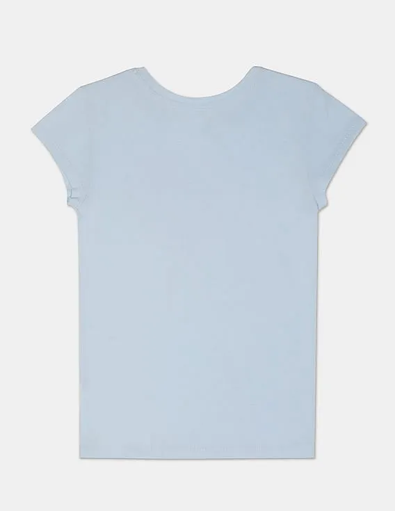 GAP Girls Light Blue Round Neck Graphic T-Shirt