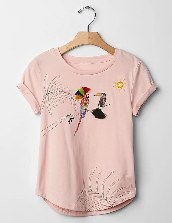 GAP Girls Pink Embellished Safari Graphic Tee