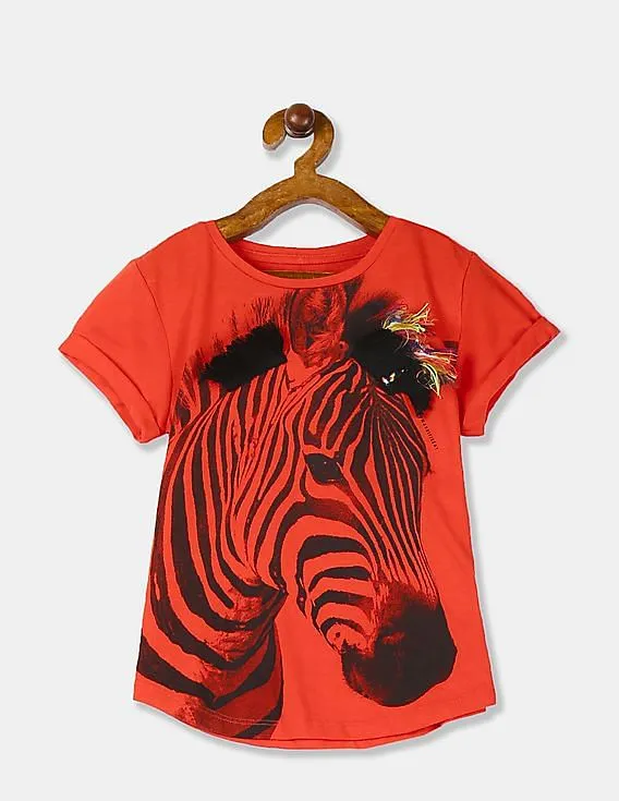 GAP Girls Red Embellished Safari Graphic Tee