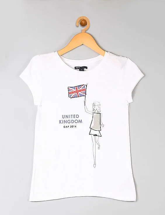 GAP Girls White Athletic Flag Graphic Tee