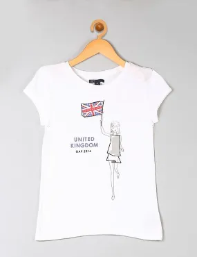 GAP Girls White Athletic Flag Graphic Tee