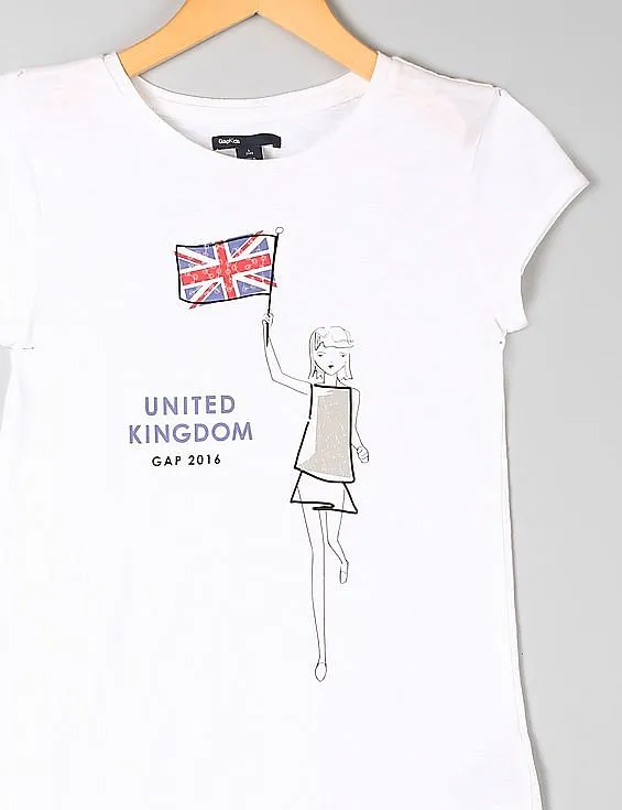 GAP Girls White Athletic Flag Graphic Tee